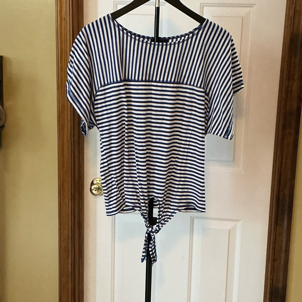 Metaphor Blue & White Striped Tie-Front Crop Top